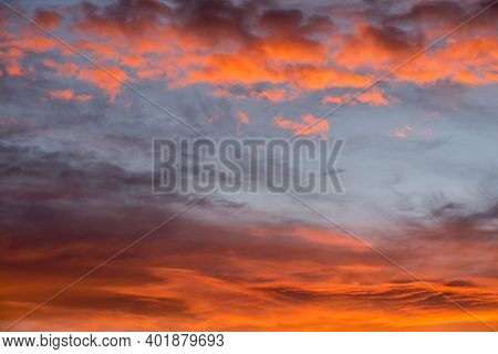 Sunset Red Sky With Clouds Horizontal Background