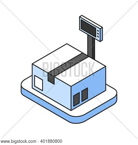 Isometric 3d Icon With Cardboard Box On Warehouse Electornic Scales Vector Illustration