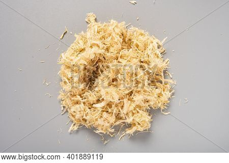 Top View Herb Zhuru Or Bambusae Caulis In Taenias Or Bamboo Shavings