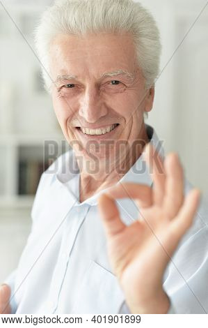 Good Old Man Showing Ok At Homen