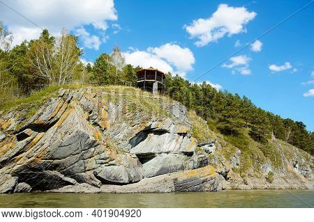 Tomskaya Pisanitsa Museum-reserve, Russia -may 10 2015: Rock With Ancient Petroglyphs On The Bank Of