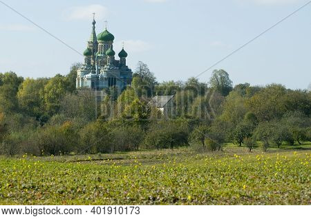 Bila Krynytsia Cathedral Surrounded With Spring Landscape