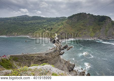 Bermeo, Spain - August 18, 2017: Views Of Gaztelugatxe, A Famous Islet On The Coast In The Municipal
