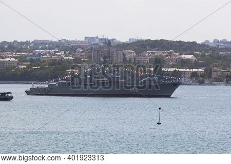Sevastopol, Crimea, Russia - July 26, 2020: Pytlivy Patrol Ship At The Parade In Honor Of The Navy D