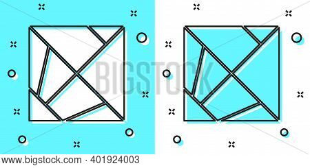 Black Line Rubik Cube Icon Isolated On Green And White Background. Mechanical Puzzle Toy. Rubiks Cub