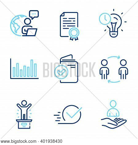 Education Icons Set. Included Icon As Verification Document, Checkbox, Certificate Diploma Signs. Ba