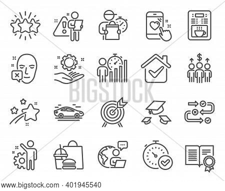 Business Icons Set. Included Icon As Coffee Maker, Heart Rating, Car Signs. Throw Hats, Employee Han