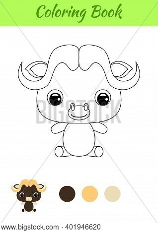 Coloring Book Little Baby Musk-ox Sitting. Coloring Page For Kids. Educational Activity For Preschoo