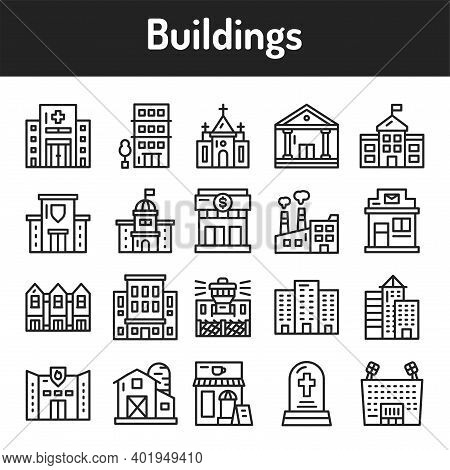 Building Color Line Icons Set. Isolated Vector Element.