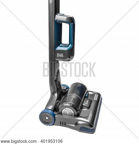 Moscow, Russia - January 3, 2021: Tesler Pure Storm 4000 Cordless Vertical Vacuum Cleaners Without D