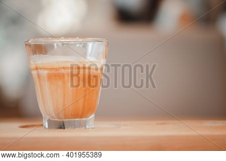 A Glass Of Dirty Coffee, Basically It Is A Doubleshot Poured Directly Into Cold Milk On