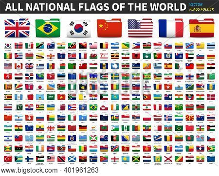 Set Of All National Flags Of The World . Folder Flag Design . Element Vector .
