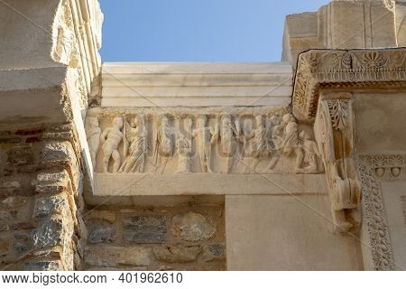 Human Figures On The Wall In Ephesus Ancient City