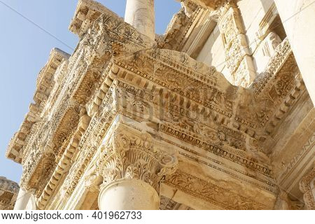 Motives On Library Wall In Ephesus Ancient City