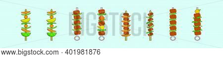 Set Of Brochette Food Cartoon Icon Design Template With Various Models. Modern Vector Illustration I