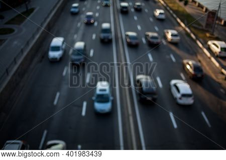 Abstract Picture, Busy Traffic. Picture Blurred For Background Abstract And Can Be Illustration To A