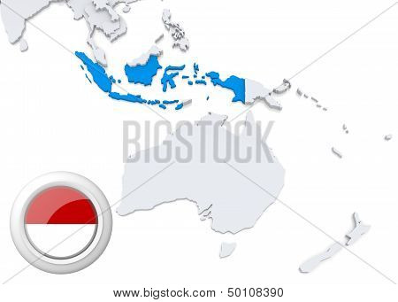 Map Of Indonesia With National Flag