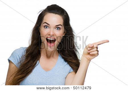 Happy Surprised Woman Pointing