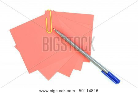 Colorful Note Paper With Clips Isolated On White Background