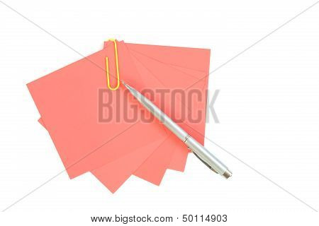 Colorful Note Paper With Clips Isolated On White Background