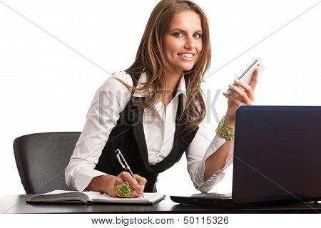 The Boss - Preety Business Secretarry Woman Working In Office Isolated Over White Background