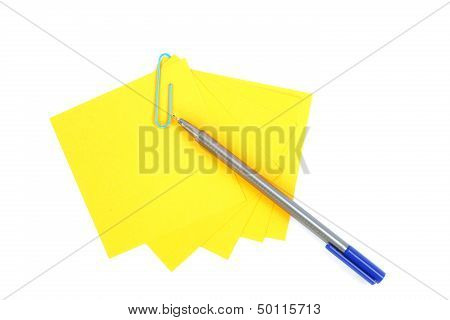 Colorful Note Paper With Clips Isolated On White Background