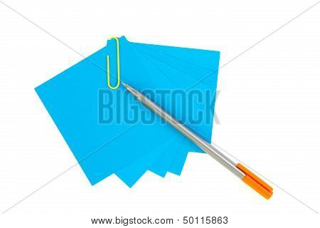 Colorful Note Paper With Clips Isolated On White Background
