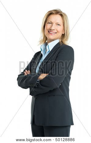 Happy Senior Businesswoman Isolated On White Background