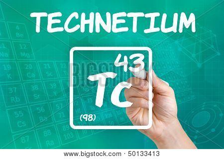 Hand drawing the symbol for the chemical element technetium