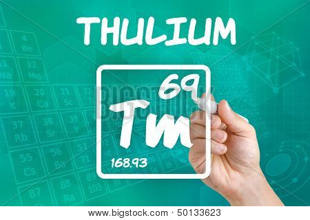Hand drawing the symbol for the chemical element thulium