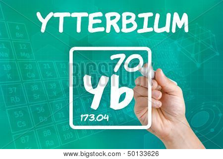 Hand drawing the symbol for the chemical element ytterbium