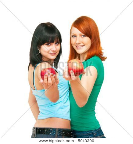 Twee meisjes met appels