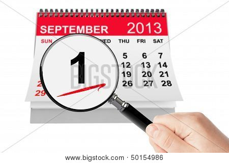 1 September Day Concept. 1 September 2013 Calendar With Magnifier