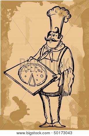 Cook with pizza