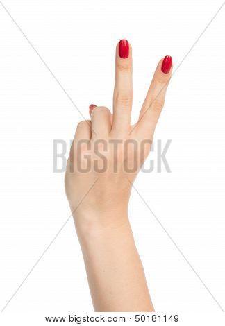 Two Fingers Up In The Peace Or Victory Symbol The Sign For V Letter