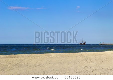 Beach Boat Sea Water Waves Landscape
