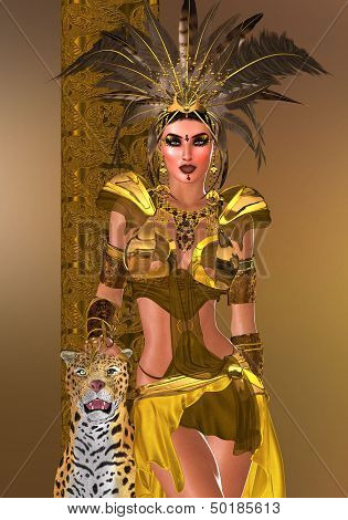 Feather headdress warrior with leopard