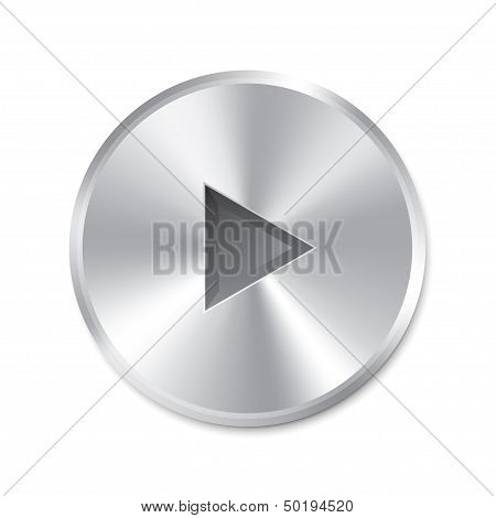 Realistic metallic Play Button (round). Isolated.