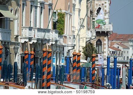 Bricole And Poles To Anchor The Gondola On The Grand Canal 2