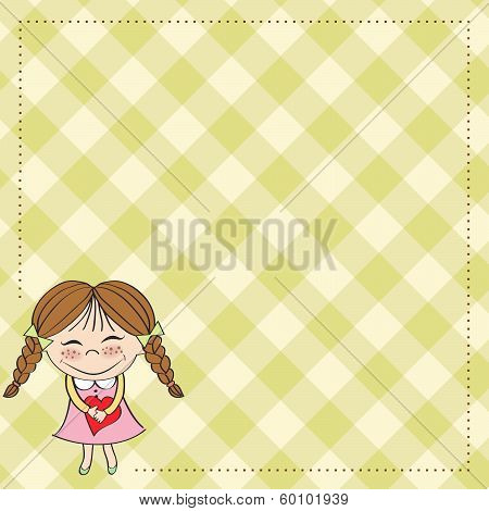 Funny Girl With Hearts. Doodle Cartoon Character.