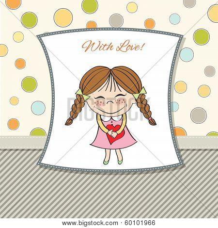 Funny Girl With Hearts. Doodle Cartoon Character.