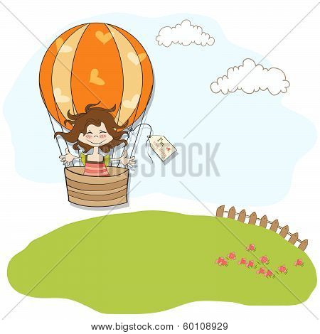 Happy Girl Flying With A Balloon Flying