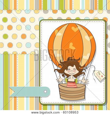 Happy Girl Flying With A Balloon Flying