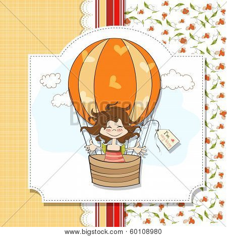 Happy Girl Flying With A Balloon Flying
