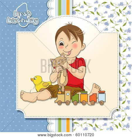 Little Boy Are Playing With His Toys