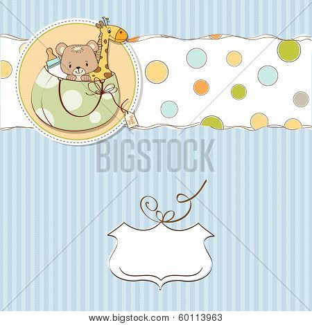 New Baby Announcement Card With Bag And some Toys