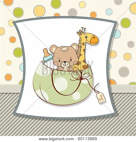 New Baby Announcement Card With Bag And Some Toys