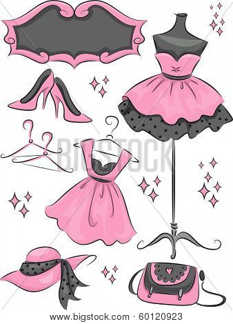 Illustration Featuring Different Items Commonly Found in Fashion Boutiques