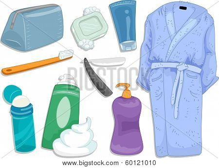 Illustration Featuring Different Items and Toiletries Commonly Used When Taking a Bath