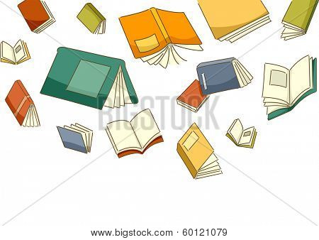 Illustration Featuring Different Books Falling from the Sky